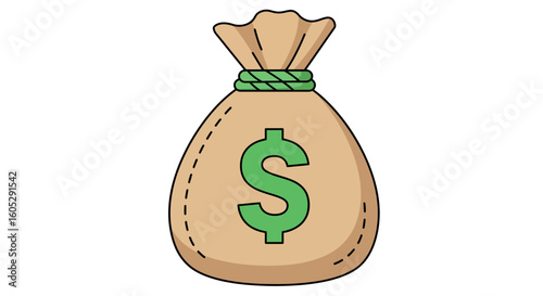 Money bag with dollar symbol in simple cartoon style