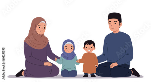 Happy family with children sitting together in traditional clothing