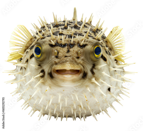 Longspine Porcupinefish (Diodon holocanthus) PNG, transparent background, prominent spines