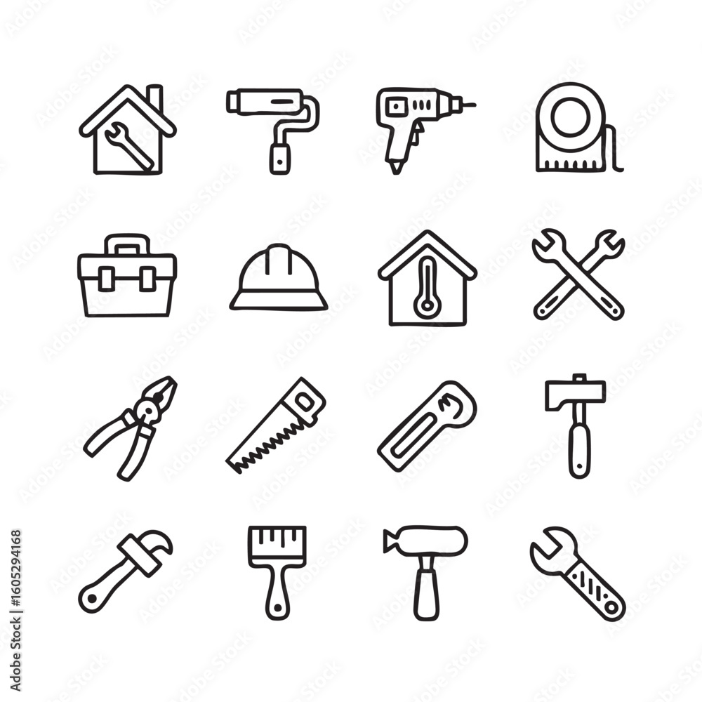 Obraz premium Home improvement tools and equipment icons house wrench