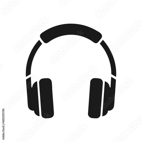 Classic Headphones Symbol. A sleek black graphic depicting an audio headset, perfect for sound, music, or tech designs. It evokes focus and an immersive sonic experience.