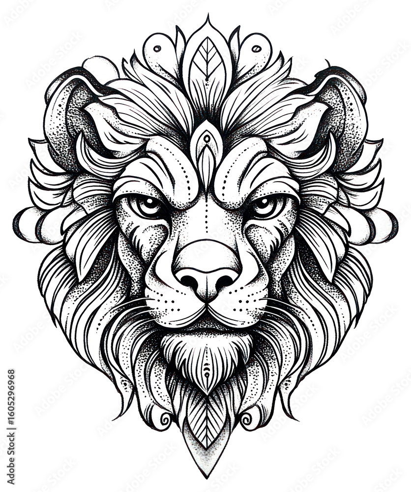 Obraz premium PNG Lion face art illustration tattoo.