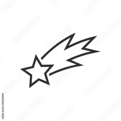 Shooting Star Graphic Symbol. Modern cosmic meteoroid artwork. Ideal for designs conveying wishes, speed, or aspirational projects. Evokes desires, magic, and boundless possibilities.