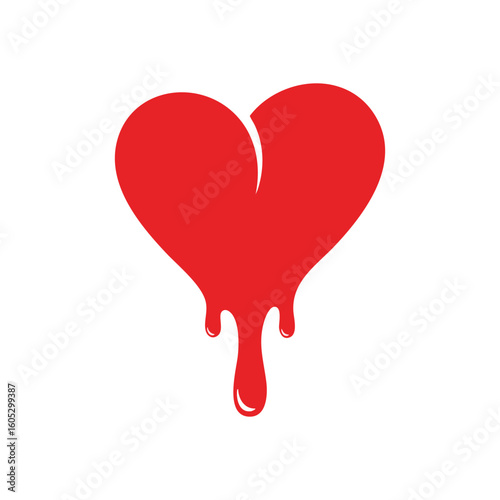 Dripping Red Heart Icon. Expressive crimson silhouette with a flowing effect, representing deep affection, intense emotion, and profound vulnerability.
