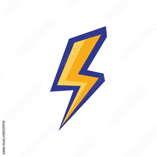 Dynamic Lightning Bolt Icon. Vibrant yellow thunder symbol with a bold blue border. Represents powerful energy, quick action, and rapid innovation. Ideal for warning or charging concepts.