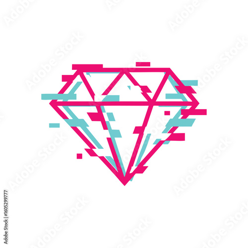 Vibrant Digital Glitch Diamond Icon. A colorful graphic of a sparkling jewel with a striking electronic distortion. This dynamic art fuses classic elegance with a modern tech vibe, symbolizing value.