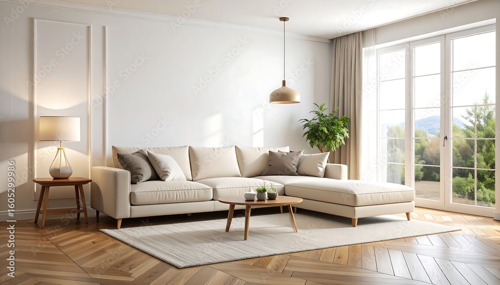 Fototapeta premium Modern beige living room