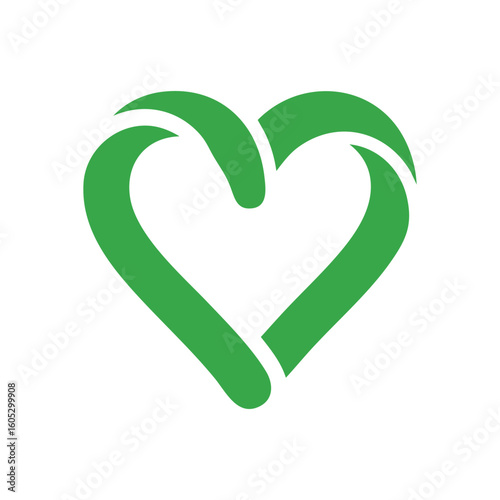Green Nature Heart Symbol. This harmonious verdant emblem, formed by connected leaves, represents deep care for the environment, wellness, and sustainable living. It signifies unity.