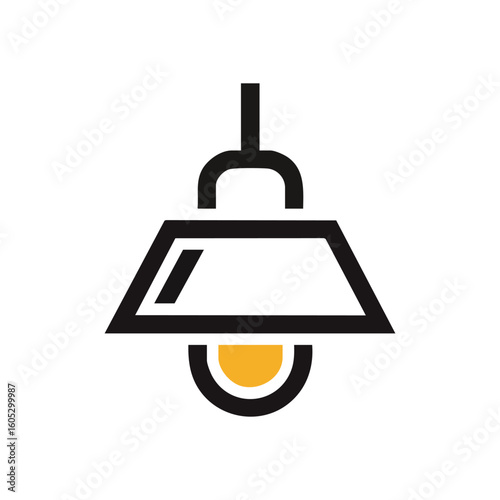 Modern Hanging Light Fixture Icon. A simple vector graphic of a pendant luminaire, radiating a warm glow. Symbolizes brilliant ideas, comfort, and interior design. Ideal for contemporary projects.