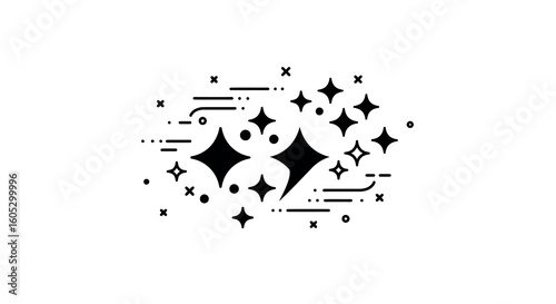 Abstract starry silhouette with sparkling geometric accents on white background