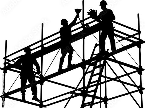 Construction Workers Scaffolding Silhouette Vector