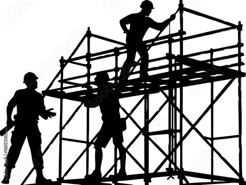 Construction Workers Scaffolding Silhouette Vector