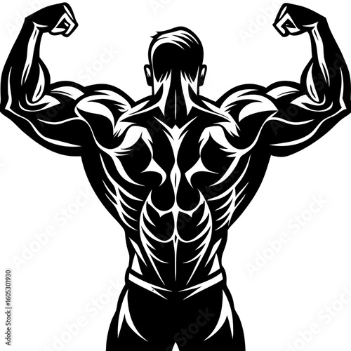 Bodybuilder Flexing Muscles Silhouette Vector