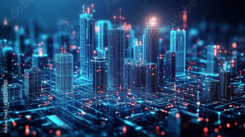 Urban Skyline Conceptualization With Glowing Digital Elements and Futuristic ...