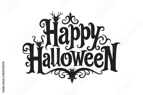 Spooky happy halloween decorative text with ornate flourishes