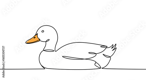Minimalistic line art of a duck on water reflecting simplicity and tranquility. Vector illustration