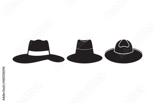 Three black hats of different styles lined up