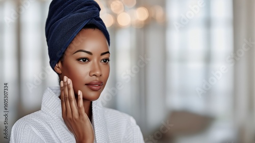 Woman in a Bathrobe Applying Skincare at a Spa During Daytime With Soft Lighting
