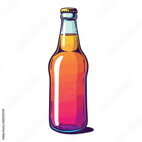 Colorful gradient beer bottle design with cap. Vector illustration