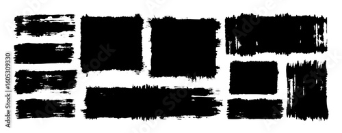 Abstract Black Ink Brush Stroke Set, Grunge Texture Design Elements