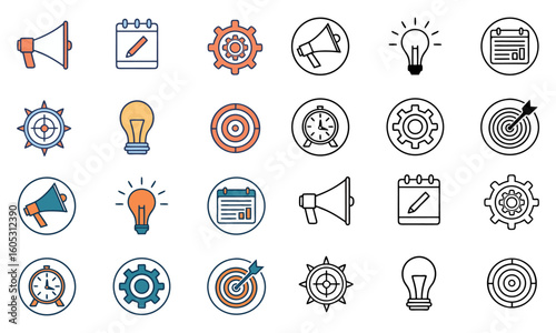 Collection of business and idea icons in a silhouette style vector Illustration.