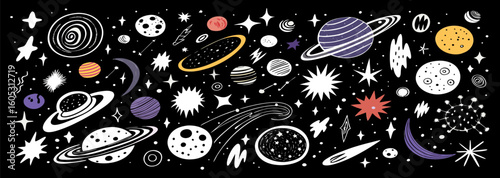 Hand-drawn Space Planets Stars Galaxy Background