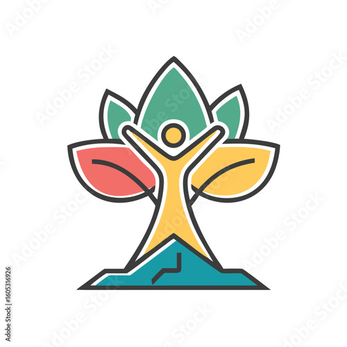 Stylized human figure as tree of life symbolizing growth and well being