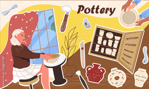 Pottery collage. Hand drawn vector illustration.