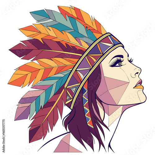Girl holding a fan with flowers in her hair vector illustration