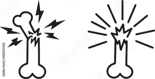 Fractured Bone Illustration Depicting Injury and Pain, Featuring Lightning Bolts and Radiating Lines Emphasizing Damage and Trauma