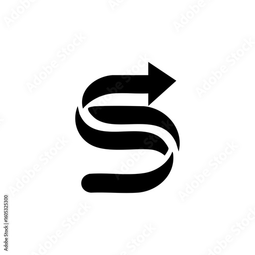 Minimalist black vector icon of a bouncing curved arrow symbolizing dynamic movement or fluctuating progress, ideal for UI elements or growth concepts.
