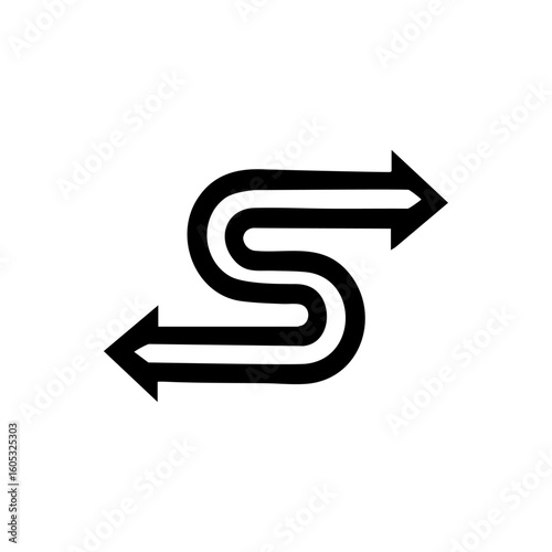 Modern black icon of a bouncing arrow with thick curvature and motion accents, representing agility, transformation, or iterative cycles.

