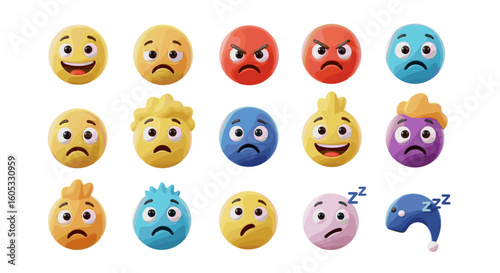 Colorful Clay Emoji Faces Expressing Diverse Emotions Isolated on White Background for Creative Concepts