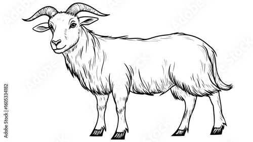 Cartoon Goat with Horns: Playful Illustration of a Cute Farm Animal