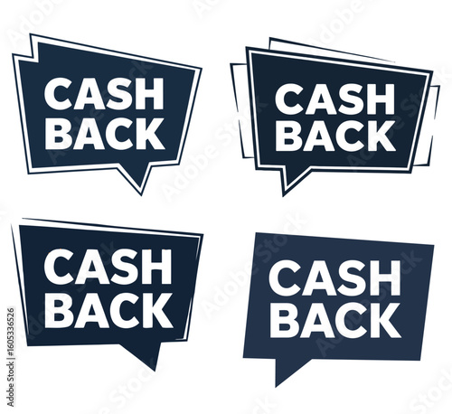 Cash Back Speech Bubble Badges Navy Blue - Money Return Vector Labels