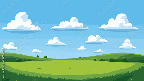 Serenity of Green Field under Blue Sky with Clouds - Ideal Landscape Image