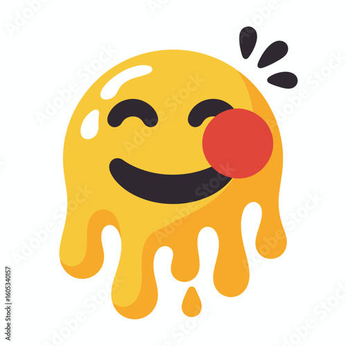 Melting yellow emoji with red circle happy tongue