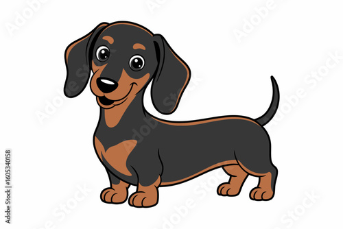 Smiling black and tan dachshund cartoon illustration