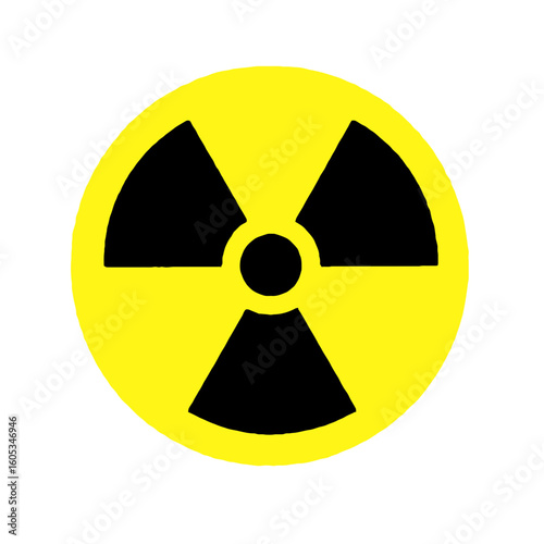 A yellow circle with a black trefoil shape inside, representing radiation or radioactive materials danger sign