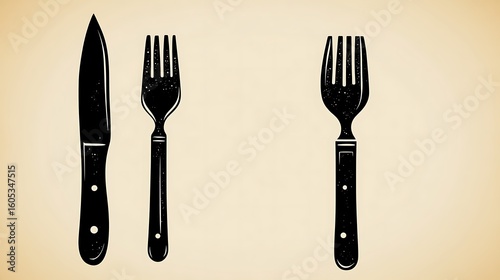 Black and white cutlery graphic design