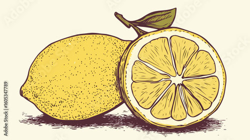 Vibrant Freehand Lemon Cartoon Vector Illustration for Retro Designs
