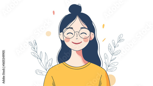 Cheerful Young Woman in Contemporary Flat Style: Happy Lifestyle Concept