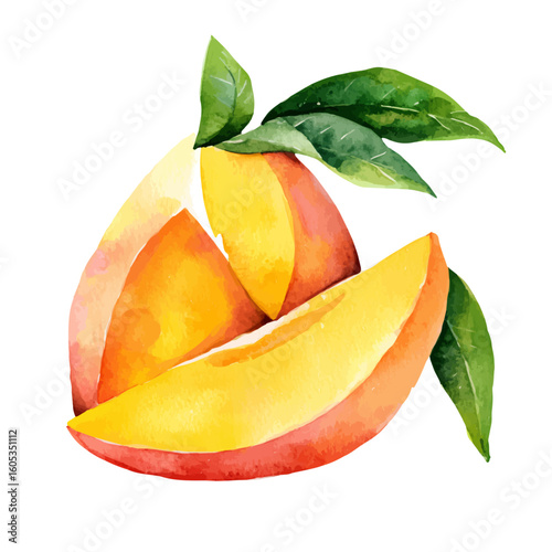 My Watercolor hand-painted sliced Mango painting illustration isolated on a white background, vector illustration, AI painting design, EPS format design. vector illustration