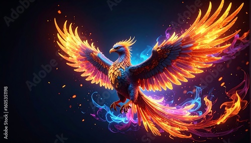 Fiery mythical bird in vibrant colors