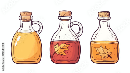 Vibrant Freehand Maple Syrup Bottle Cartoon Illustration for Creative Projects