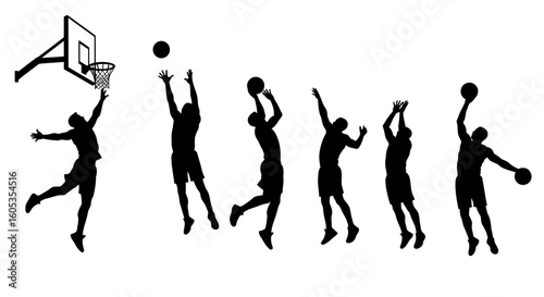 Basketball Players Jumping for the Ball Silhouette