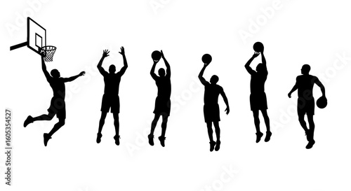 Basketball Players Jumping Shooting Ball Silhouette