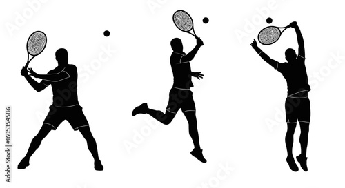 Tennis Player Serving Ball Silhouette Sequence on White Background