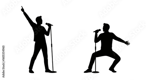 Two Singers Performing on Stage in Silhouette Style silhouette