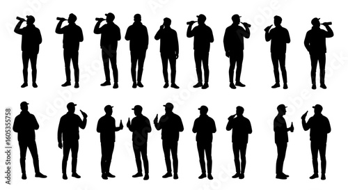 Seamless Pattern of People Drinking and Talking on Phone Silhouette